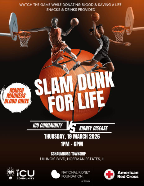 for decorative purposes only - iCU Community flyer promoting the Slam Dunk for Life blood drive event
