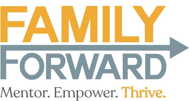 logo for Family Forward in orange and gray lettering with the words 